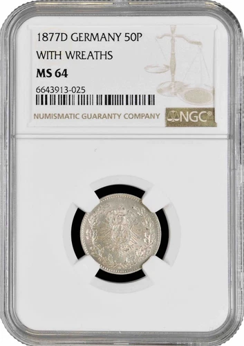 Germany 50 pfennig 1877 D, NGC MS64, "German Empire (1871 - 1922)"