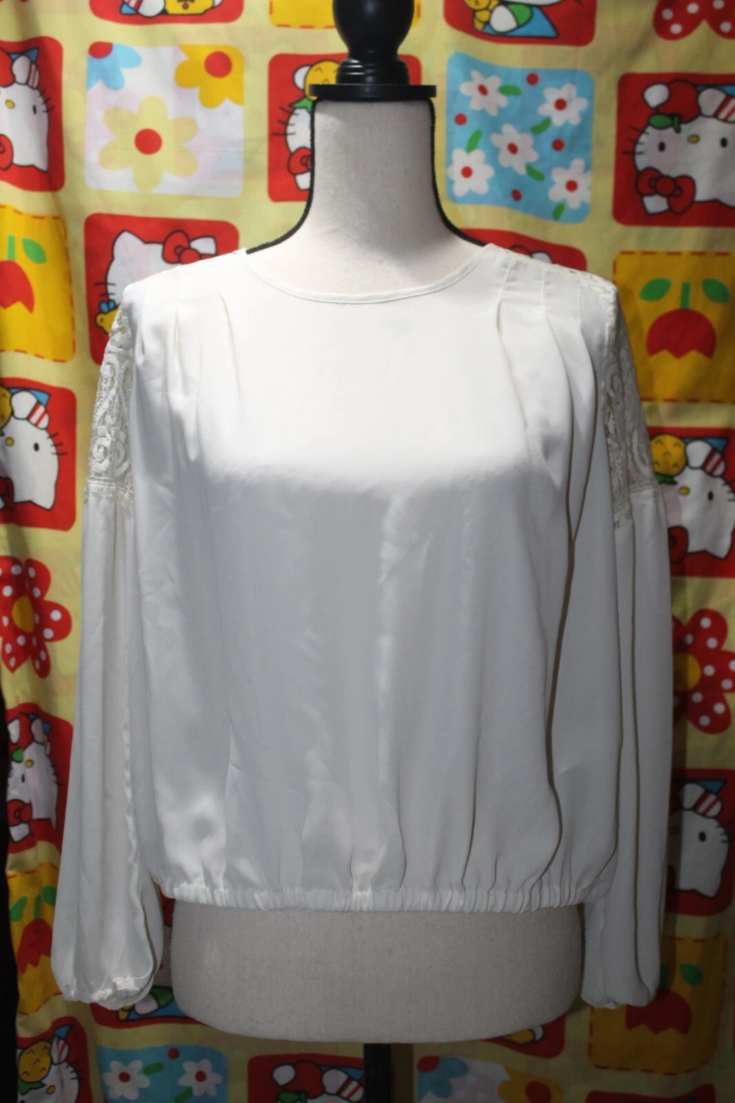 OFF WHITE Forever 21 top donna bianco sporco panna blusa manica lunga pizzo piccolo