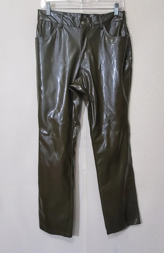 Outer Edge Pants Womens Jr 11 12 Olive Green Faux Leather Polyurethane PVC Shiny - Image 2 of 4