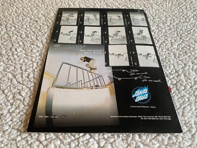 PSK8 SKATEBOARDING PICTURE/ADVERT 11X8'' SANTA CRUZ SKATEBOARDS - ERIC BORK