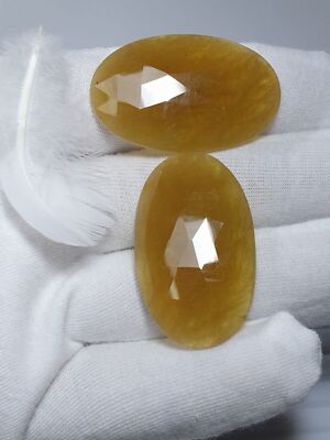 AAA Natural Yellow Beryl Oval Shape Slice Cut Pair Set of Two Matched set