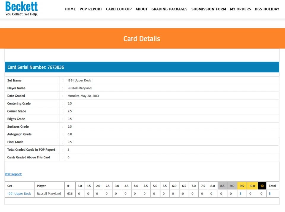 Russell Maryland BGS 9.5: 1991 Upper Deck RF Rookie Year Card Gisto POP 3 - Image 4 of 4