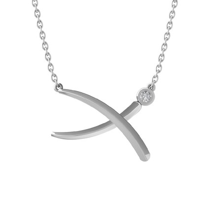 14K Weißgold 0,035Ct Diamant X Anhänger Halskette mit 18'' Silber Kabel Kette