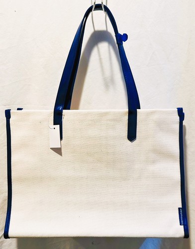 Bloomingdale's Beige Ivory White Blue Canvas Large Shopper Tote Gym Eco Bag BNWT