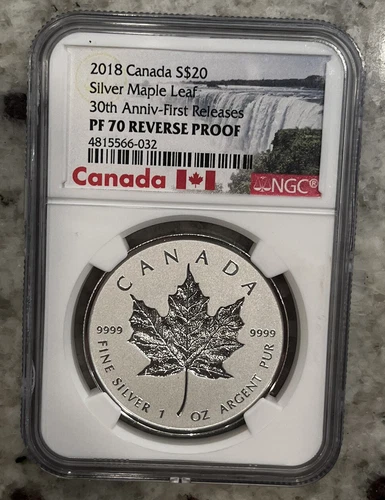 2018 NGC PF70 Reverse Proof Canada $20 Silver Maple Leaf 30th Anniversary