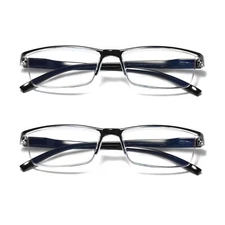 2 Pair Mens Rectangular Blue Light Blocking Reading Glasses Spring Hinge Readers