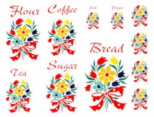 Vintage Image Retro Spice Canister or Plain Flower Label Waterslide Decals KI389