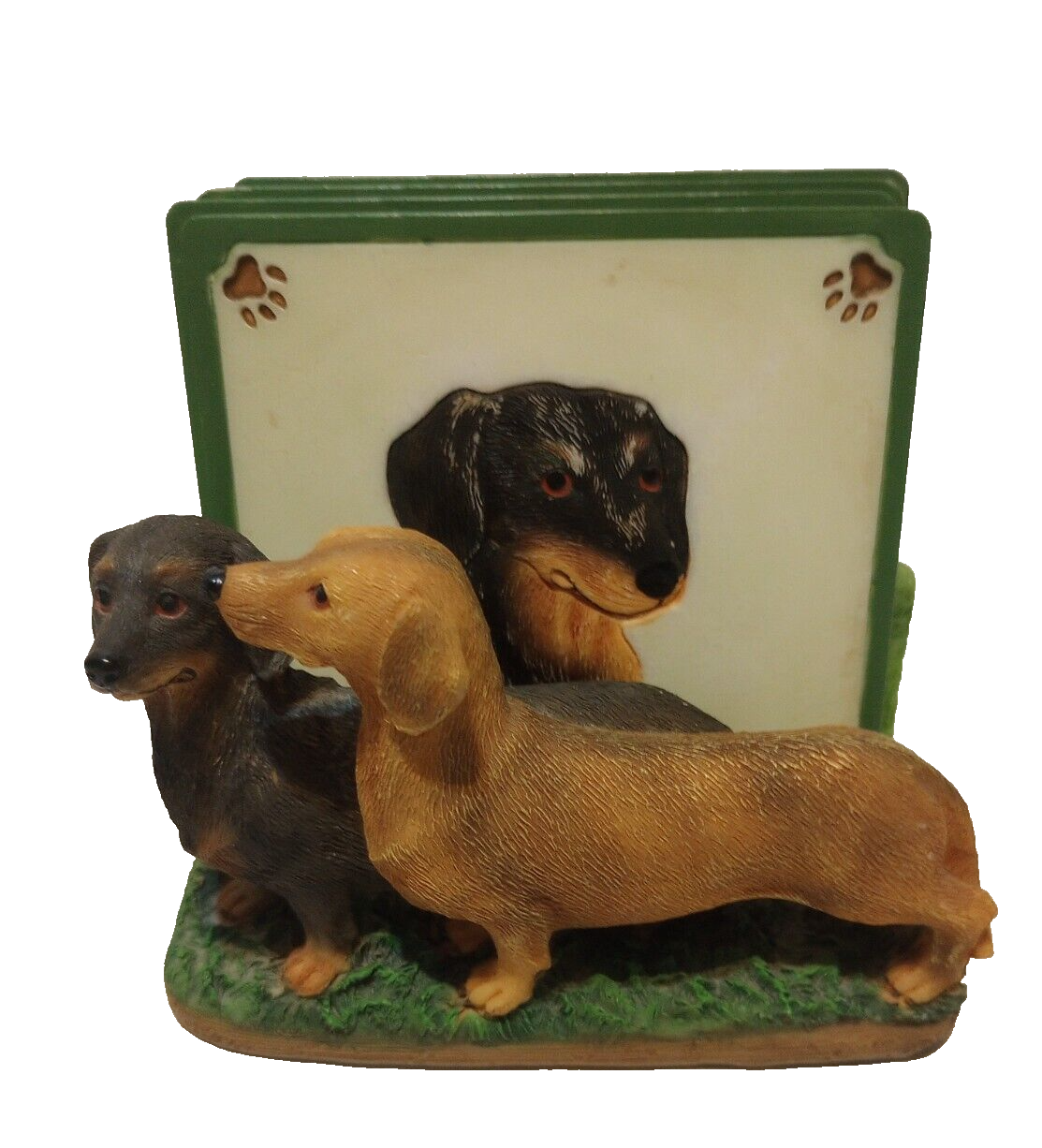 Dachshund Coasters Holder Set - 5 pieces Dachshunds Black an Brown with Green
