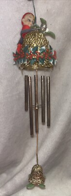 Vintage Pixie Knee Hugger ELF Mallet Glitter Holly BELL WIND CHIMES Atomic MCM
