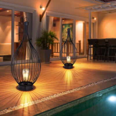 Hängeleuchte Solarlampe Gartendeko Außenlampe Hängend LED Solarleuchte Im Tropfen Design Metall Schwarz Kunststoff Klar 16x Led Dxh 13 5 X 50 Cm