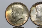 Four 1964-D Kennedy Silver Half Dollars Rainbow Toned Uncirculated (NUM8971)