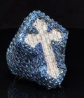 4Ct Baguette Cut Blue Sapphire  Men's Custom Cross Ring Real 925 Sterling Silver