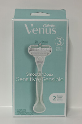 Gillette Venus Smooth 3-Blade Sensitive Skin Women's Razor W/ 2 Cartridges