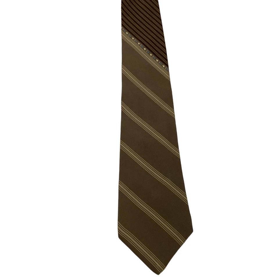 Corbata de seda vintage de diseñador VITALIANO PANCALDI para hombre a rayas marrón/marfil usada en excelente estado Foto 2 de 3