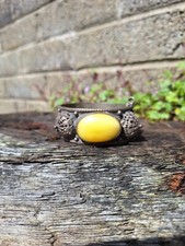 Vintage Middle Eastern Bangle. 2 Large Butterscotch Amber Beads. Womens...
