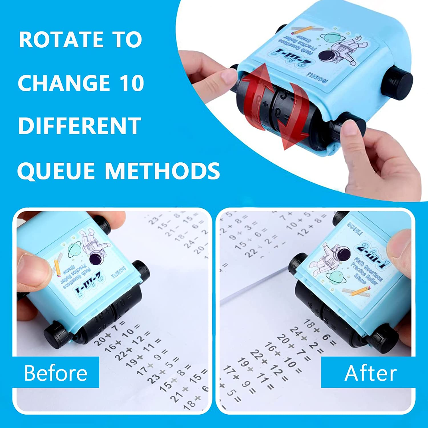 Math Roller Kids Math Roller Stamps Set - 3 Pack Refills, Addition and Subtraction ...