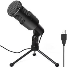 PC USB Microphone, Podcast Condenser Mic with Foldable Tripod Mute Switch LQ2