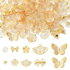 100 Pcs Mixed Shape Gold Acrylic Beads Jewelry Making Kits Opaque Beads Charms