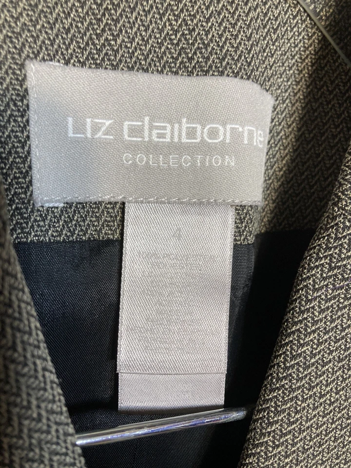 Liz Claiborne Womens 4 Jacket Skirt Suit 2 Piece Set Gray Career Power Suit - Image 2 of 4