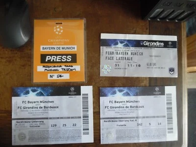 Lot 3 billet de match de football Bayern de Munich / Bordeaux + carte de press - Photo 1/2