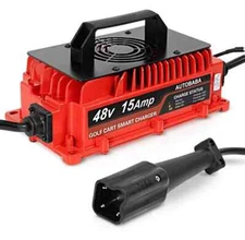 48V 15A Golf Cart Charger, 3-Pin Plug, Temp Sensor, OBC Bypass, for Club Car