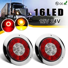 2x 4 Inch Round Red Amber LED Turn Stop Brake Trailer tail Lights for RV Truck