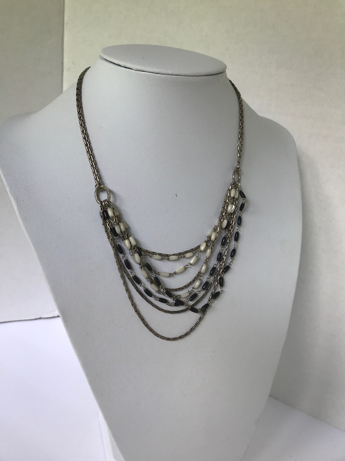 Necklace multiple layers multiple beads black whi… - image 12