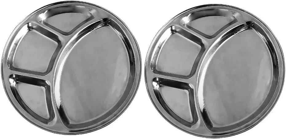2 Pcs Round Stainless Steel Plate 4 Section/Compartment 12 in Apx. Dinner Plates - Image 4 of 4
