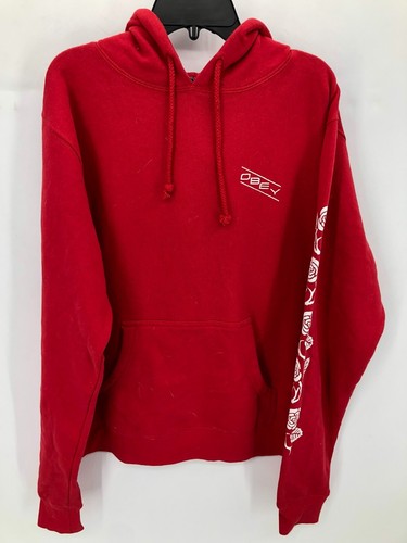 Obey Hoodie Mens Large Red Logo Hooded Sweatshirt… - image 1