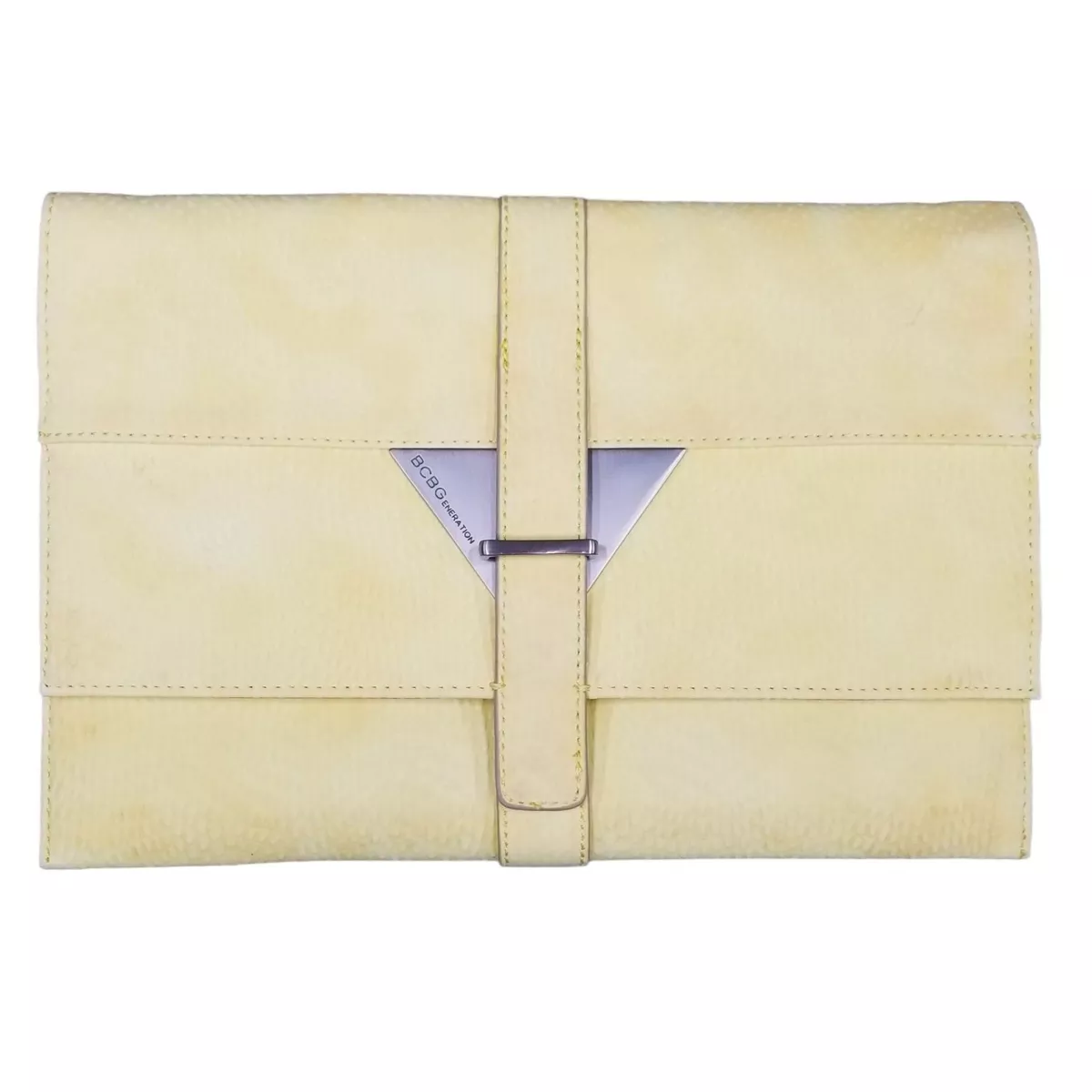 BCBGeneration Clutch Purse Pale Yellow Pebbled Faux Leather Fold