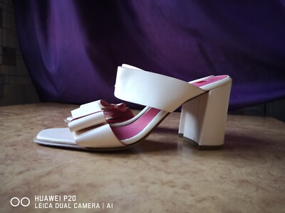 Mules Hogl womans heeled Leather sandals white-red s-z (7.5US) 5UK