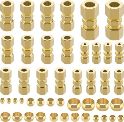 46pcs Brass Compression Tube Pipe Fittings Assortment Kit,1/8'' 3/16'' 1/4'' 5/16''