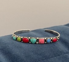 Vintage 925 Sterling Silver Multi-Stone Cuff Bracelet