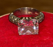 Cubic Zirconia  Marcasite Sterling Silver Ring, Sz 7.  7 Grams 