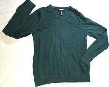 Boys Lands End Forest Green Pullover V-neck Sweater Size Large 14-16 (C3)