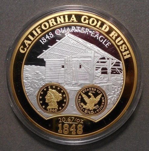 History Of Gold, U.S.A. (Gold Panner, $20 Liberty Coin, Fort Knox)   California