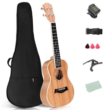 23" Concert Ukulele Mahogany Wood With Bag Strap Tuner