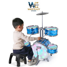 Kids Drum Set Musical Toy with Jazz Lights Toddlers Percussion Kit Gift