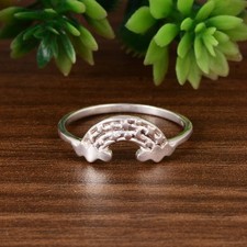 925 Sterling Silver Rainbow Ring Minimalist Celestial Moon Star Jewelry Gift Her