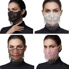 Women Face Mask Mesh Face Cover Festival Tassels Veil Sparkle Half Face Cover