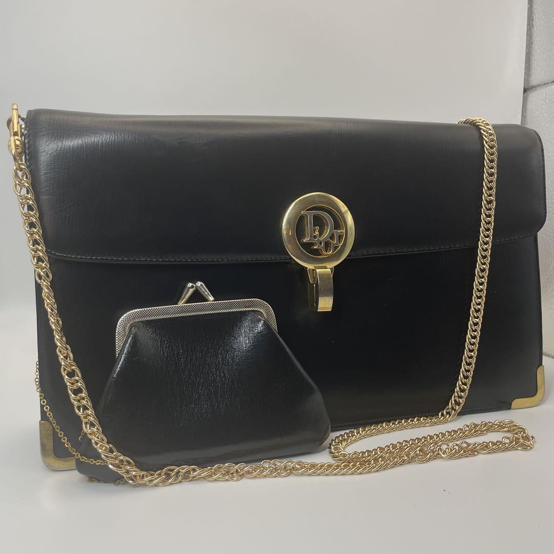 Dior Christian Calfskin Shoulder Bag with Gold Chain, Vintage, Damaged Strap