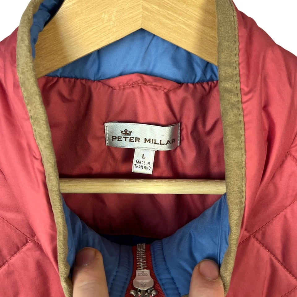 Chaleco acolchado Peter Millar Essex rojo rosa azul cuello para hombre chaleco acolchado grande Foto 2 de 4