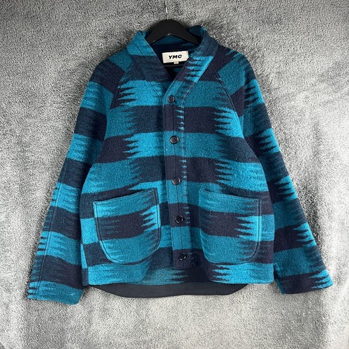 YMC London Erkin Wool Jacket Cardigan Mens Large Blue Aztec Oi Polloi Casuals - Picture 3 of 12