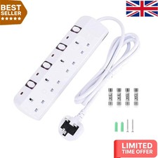 Smart 4 Socket Extension Lead - Fire Resistant, 1.8M Cable, Individual Switches