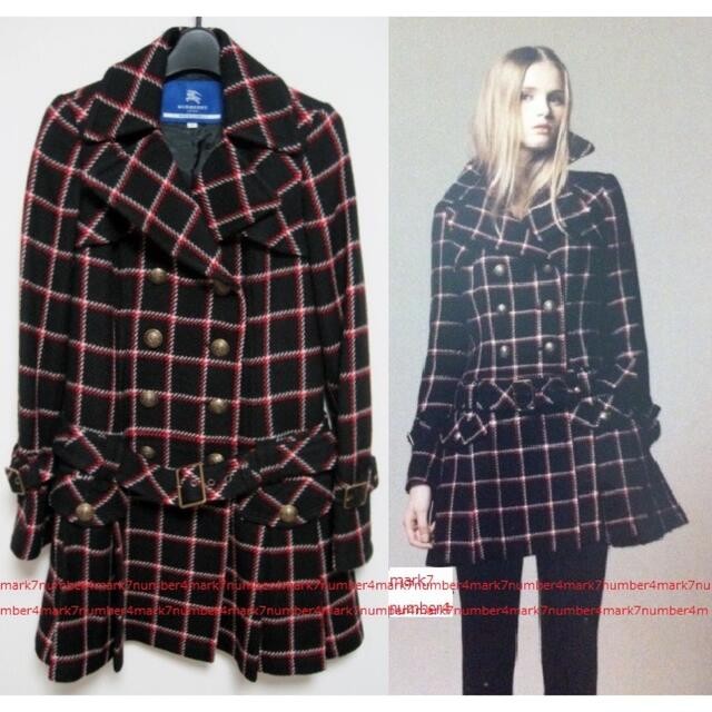 Burberry Blue Label rare check pattern wool pleated coat size 38 trench