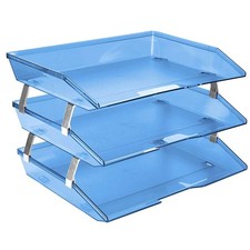 Facility 3 Tier Letter Tray Side Load A4 Desktop File Organizer Clear Blue