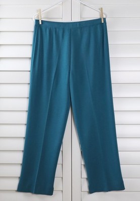 MING WANG $195 Signature Stretch Pull On Solid Teal Straight Pants Size Medium