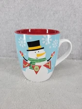 Large Clay Art Christmas Holiday Snowman Print 24Oz Hot Cocoa Mug 5" Tall