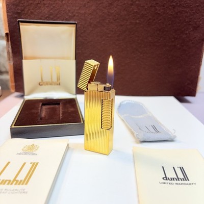 DUNHILL ROLLAGAS LIGHTER   GOLD LINES    FULL SET & FULLY SERVICED    PRISTINE !