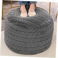 Round Pouf Ottoman 20 x 20 x 14 Inches Boho Floor Poof Home Decor Floor Grey